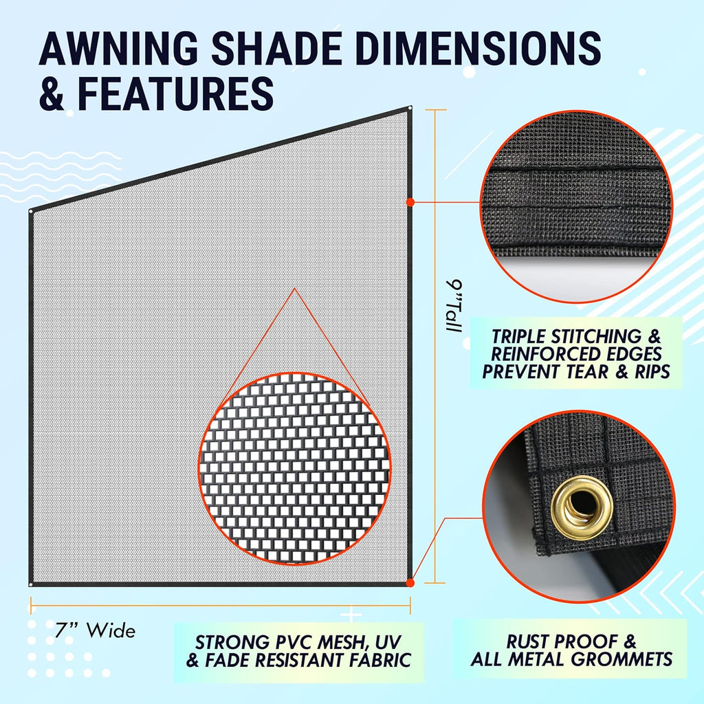 RV Awning Shade Screen 7x9’ Mesh Pack of 2 B10340