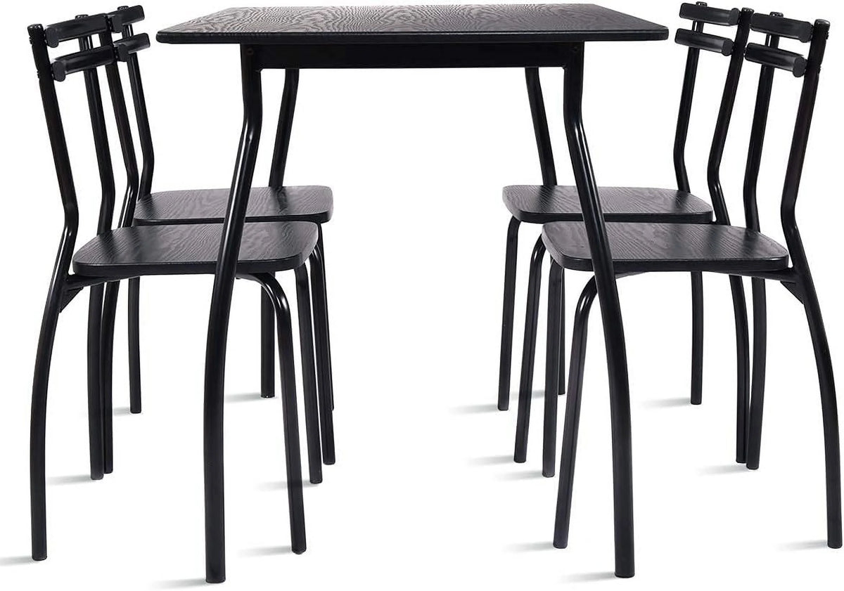 Modern Metal and Wood Rectangular Dining Table Set with 4 Chairs U4216