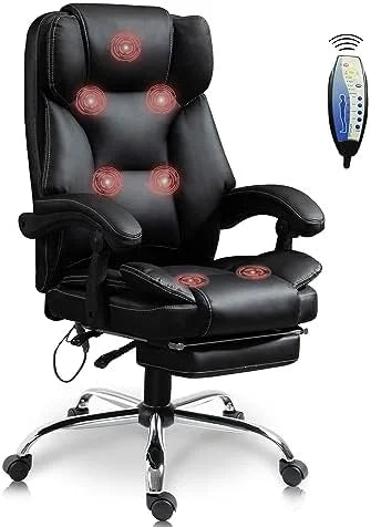 Black PU Leather Reclining Office Chair with Footrest Z3936