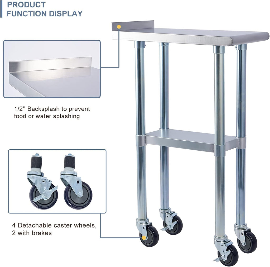 Stainless Steel 24 x 18 Inches Worktable with Backsplash S7602