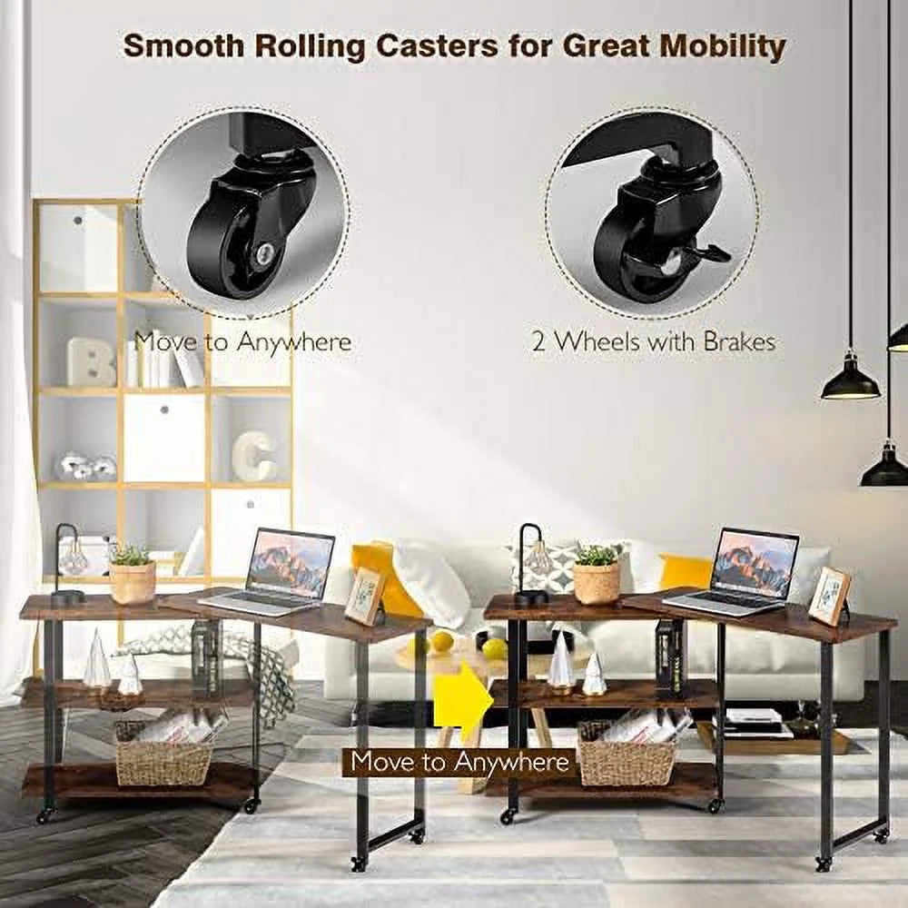 L-Shaped Corner Desk with 2-Tier Mobile End Table V92827