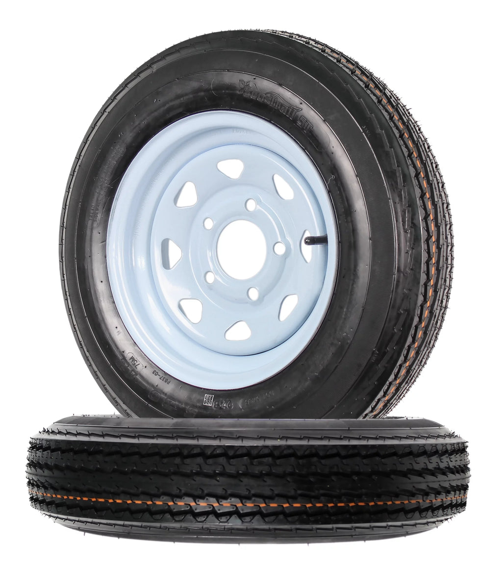 Two Trailer Tires On Rims 5.30-12 5 Hole White Spoke B490