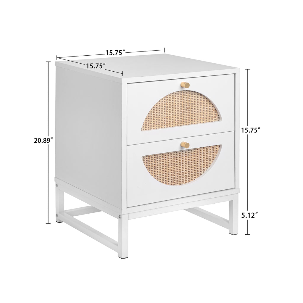 Walnut Rattan Side Table Set of 2 Q26519