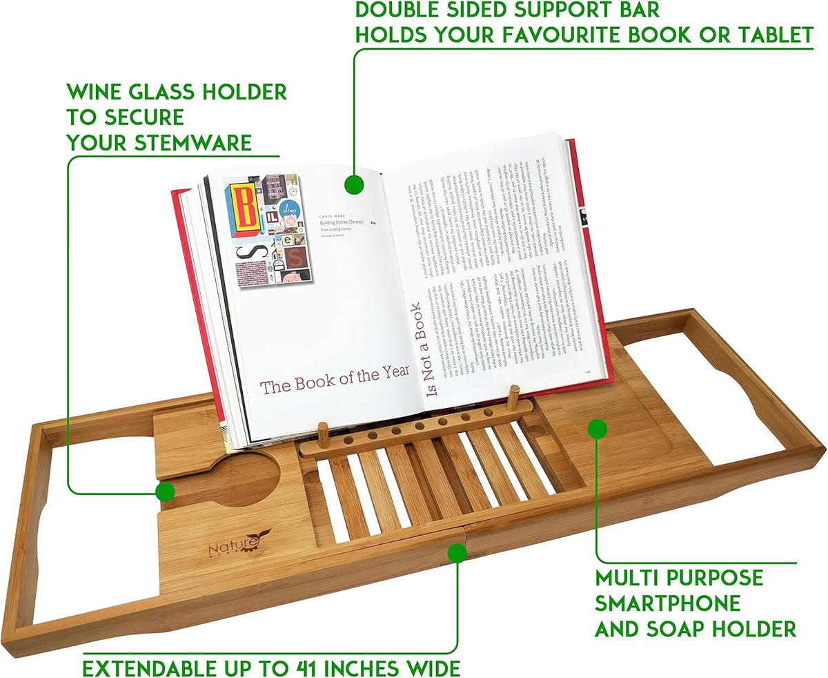 Wooden Bamboo Bathtub Tray with Wine Holder, Pack of 2 T554051