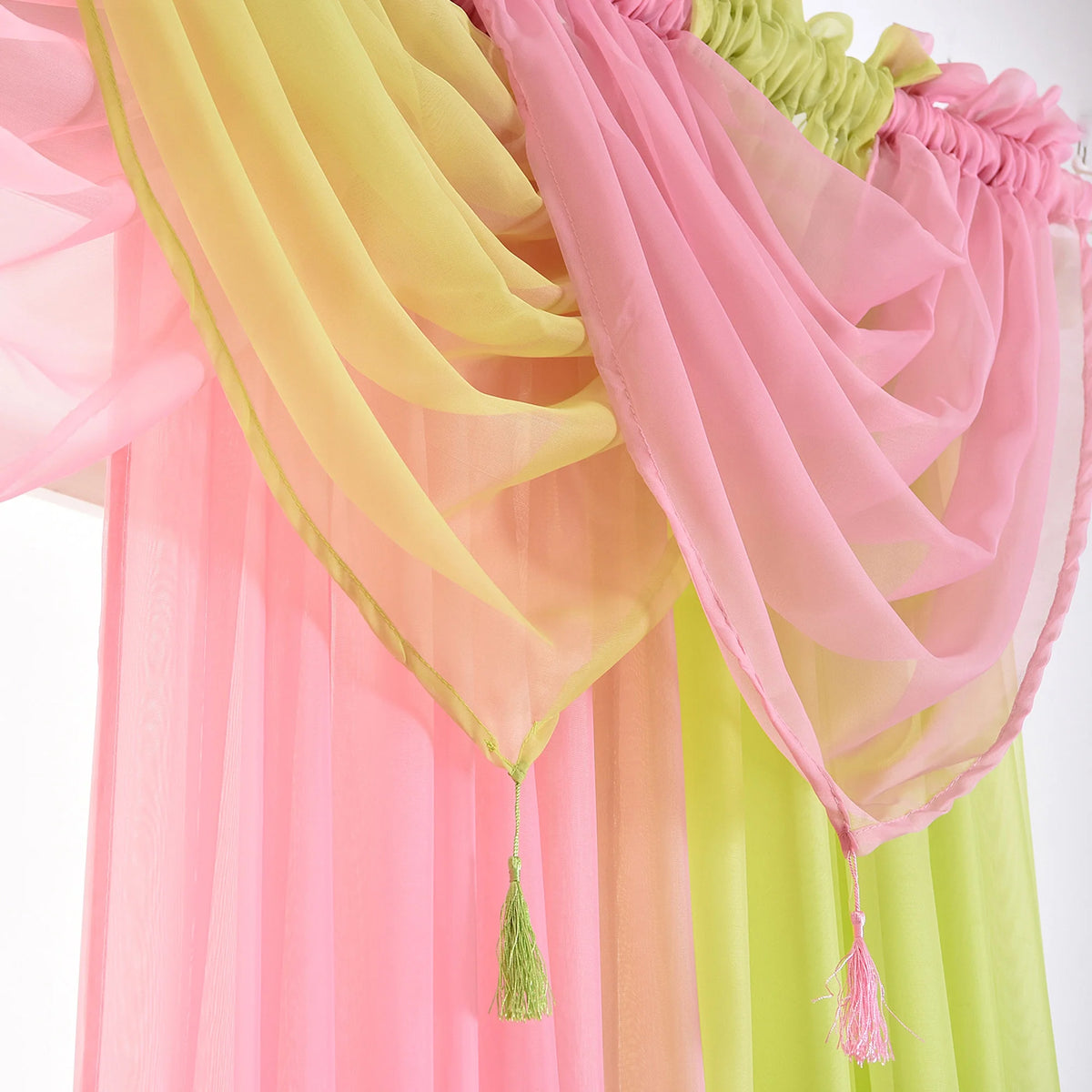 15 Color Solid Sheer Voile Curtains with Tassle K9608