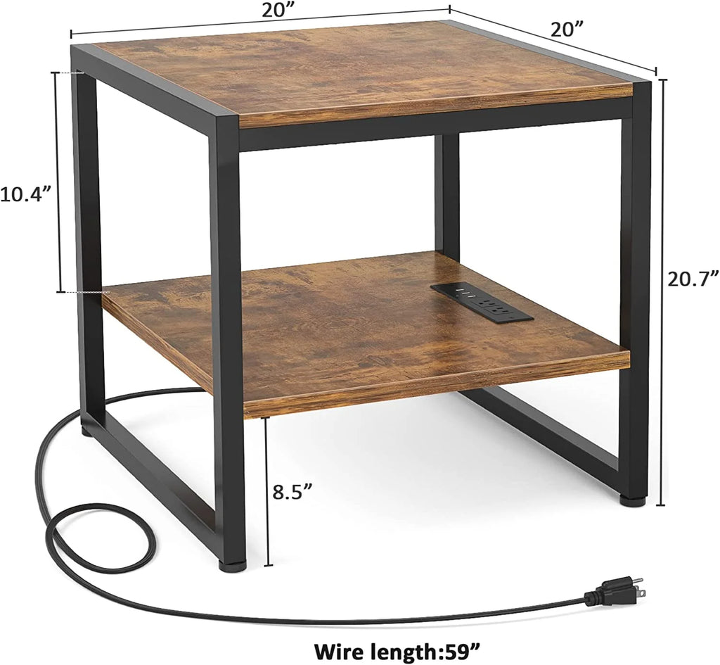 20 Inch Square End Table with Charging Station A602