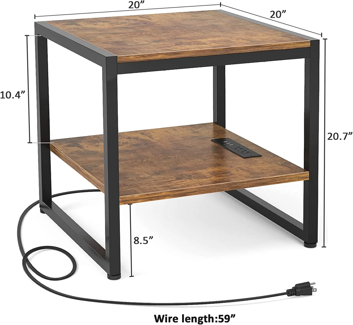 20 Inch Square End Table with Charging Station A602