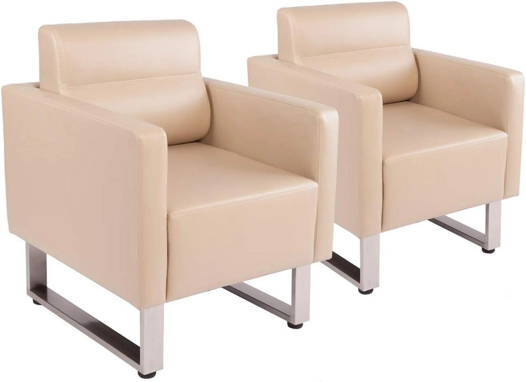 Beige PU Leather Office Guest Chair with Cushion K2199