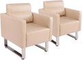 Beige PU Leather Office Guest Chair with Cushion K2199