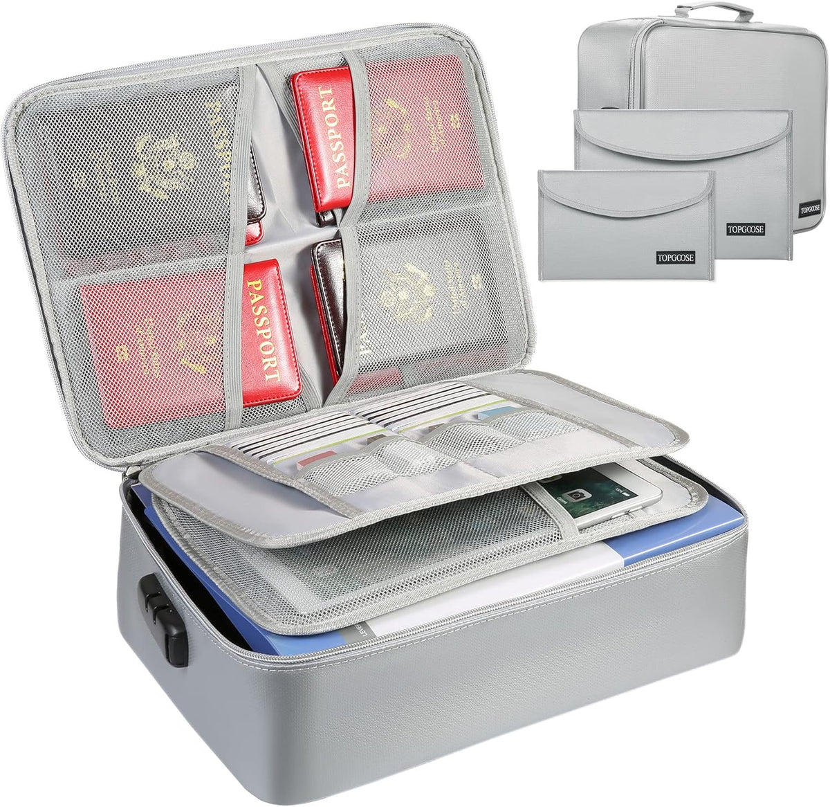 Fireproof Document Bag with Lock, 3 Set L687801