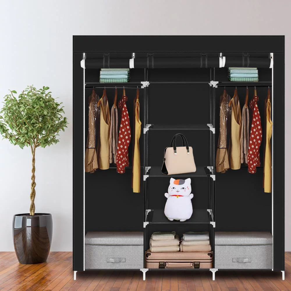 69'' Black Portable Closet Wardrobe with Metal Shelves P234