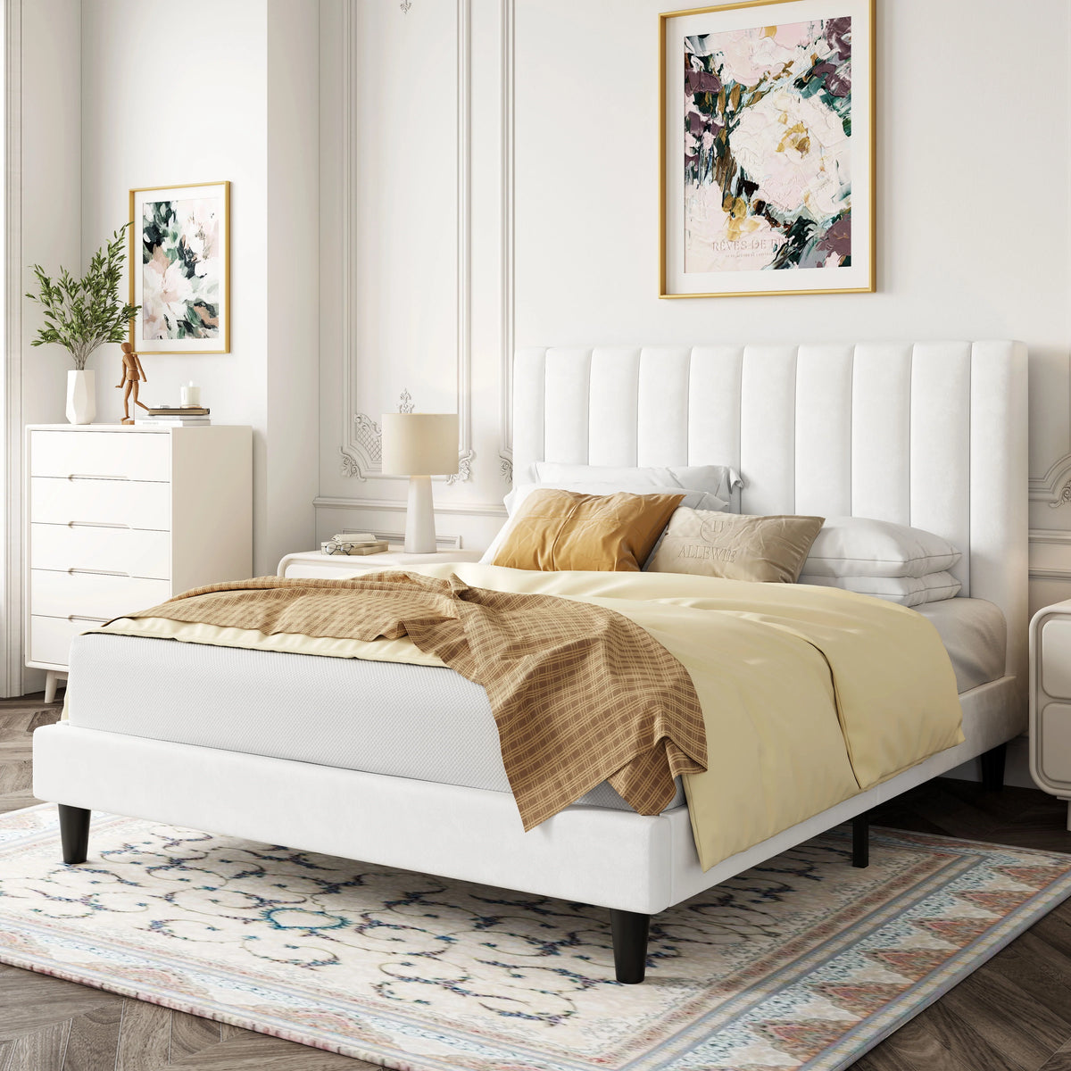 Queen Light Pink Velvet Upholstered Bed Frame U25093
