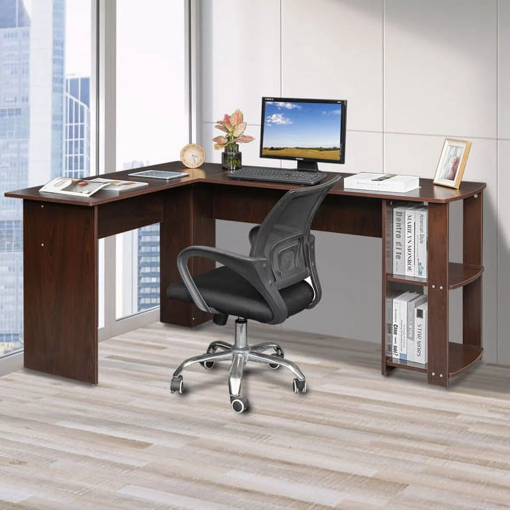 L-Shaped Wood Computer Desk with Shelves Dark Brown L770301