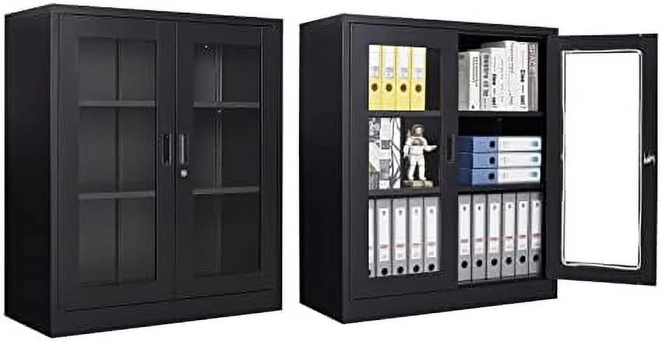 Metal Locking Cabinet with 2 Glass Doors and 4 Adjustable Shelves N575907