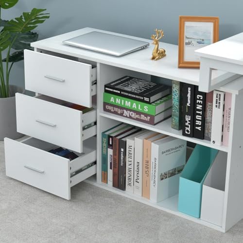 55 Inch Reversible L Shaped Computer Desk with 3 Drawers O332039
