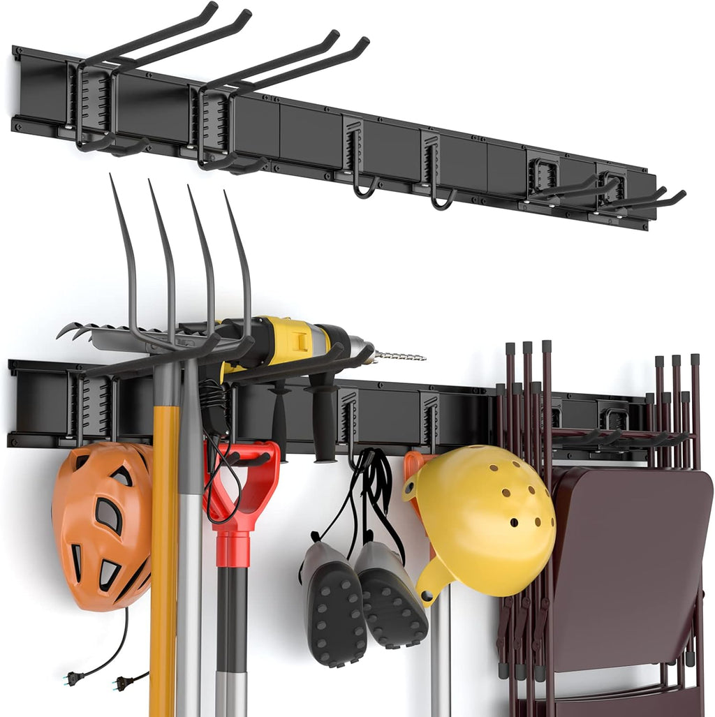 48 Inch Wall Mounted Tool Storage Rack with 6 Adjustable Hooks and 3 Rails Pack of 2 A7961