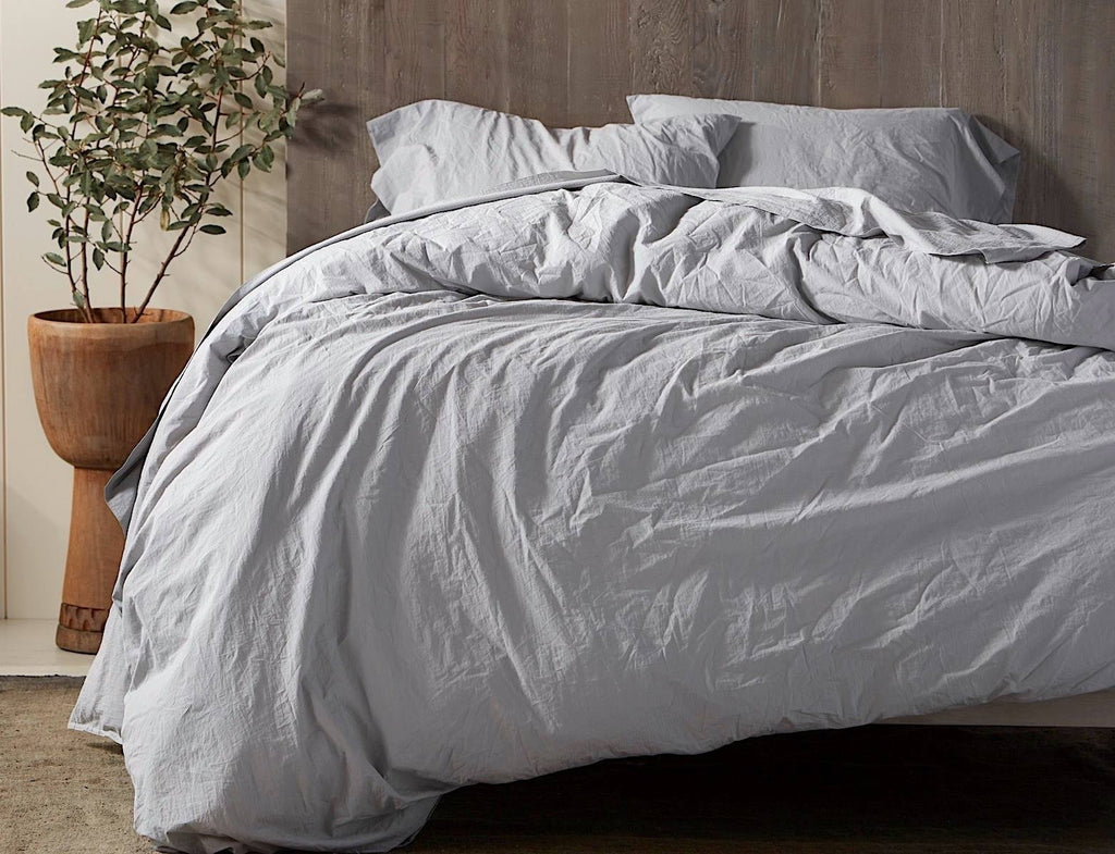 Organic Crinkled Percale King Duvet Cover Steel Blue I6214