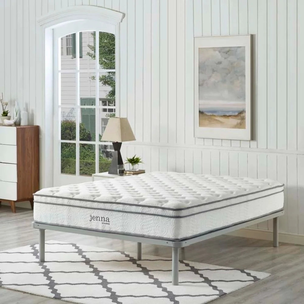 Quilted Full Size Pillow Top Innerspring Mattress in White T39896