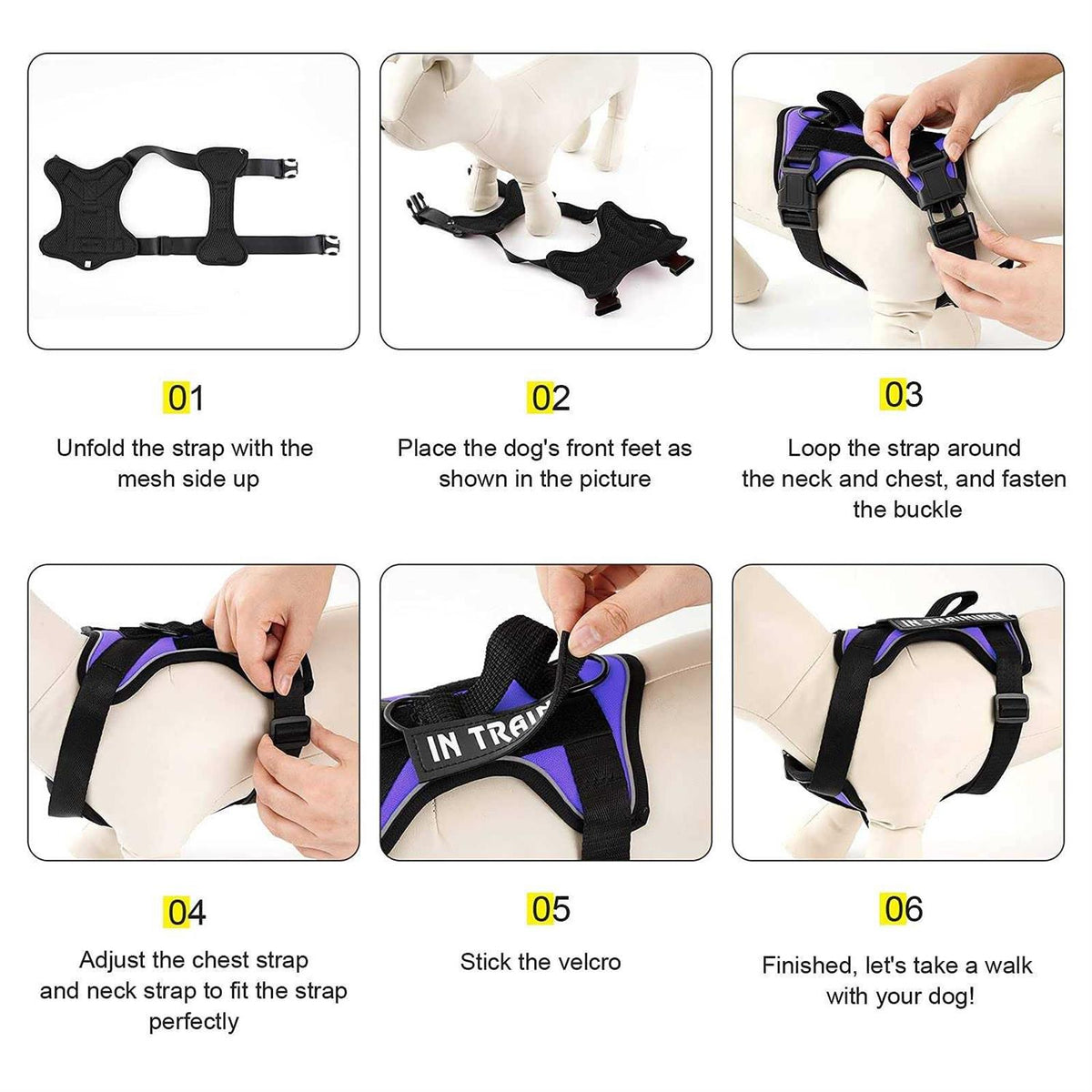 Reflective Dog Vest Harness with 5 PCS Patches Q637