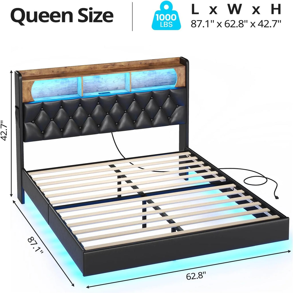 Queen Size Upholstered Platform Bed with Storage Headboard D775344