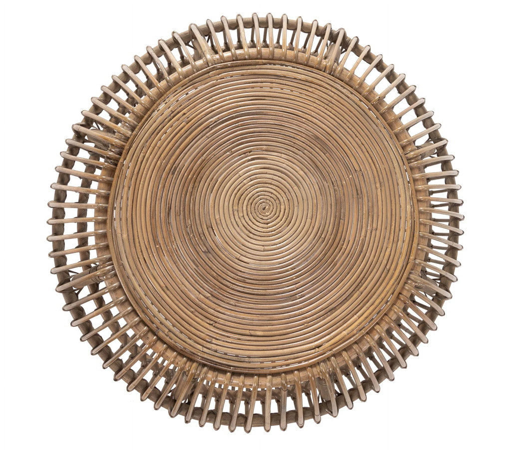 Natural Rattan Round Distressed Coffee Table B6223