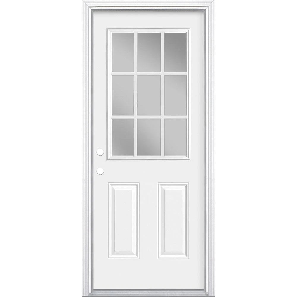 32 in. x 80 in. 9 Lite Right-Hand Inswing Primed Steel Prehung Front Exterior Door with Brickmold T203