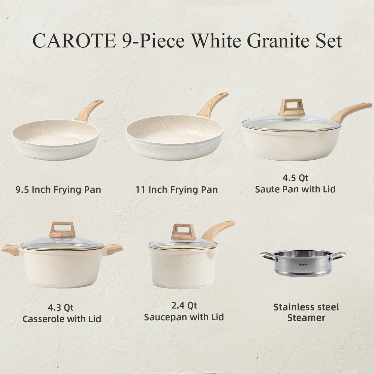 10 Pcs White Nonstick Granite Cookware Set C91232
