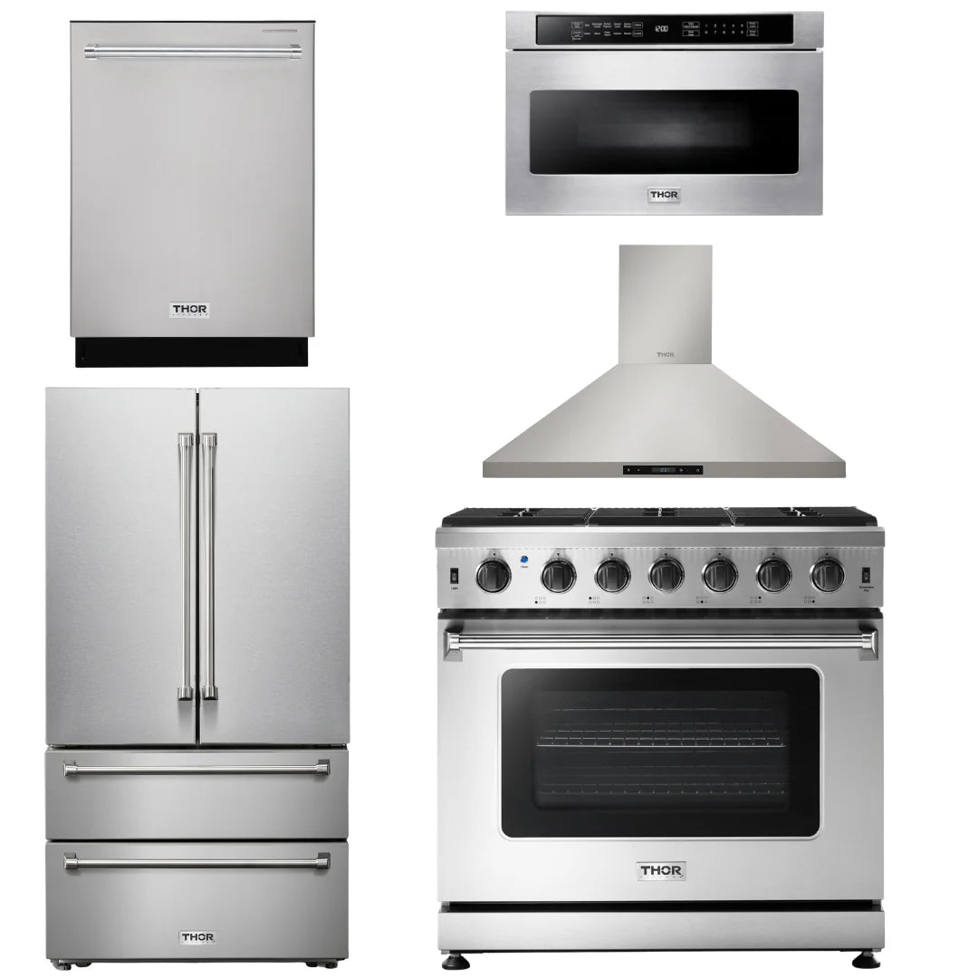 36 Propane Gas Range, Range Hood, Microwave, Refrigerator, Dishwasher K945