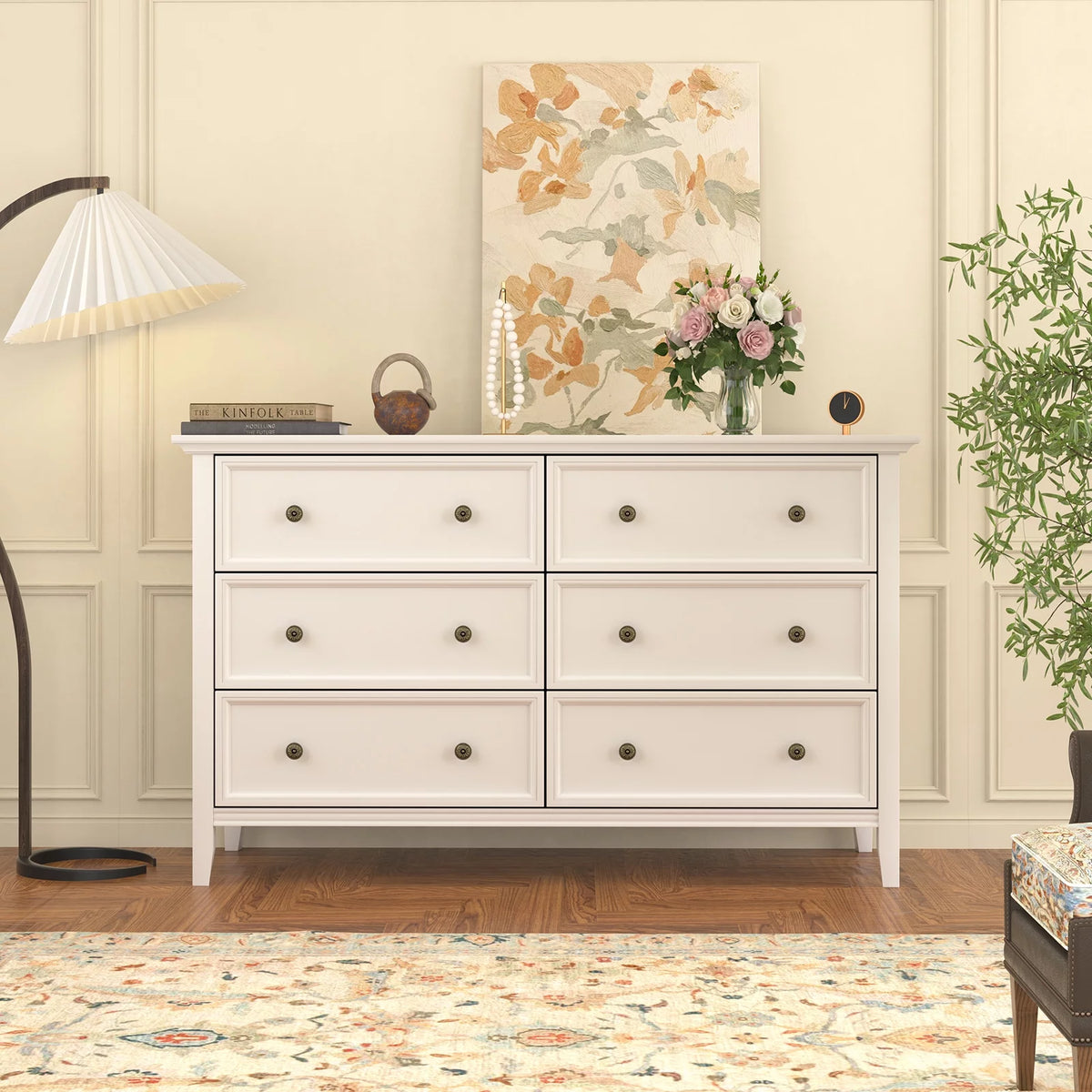 White 6 Drawer Solid Wood Dresser I652154