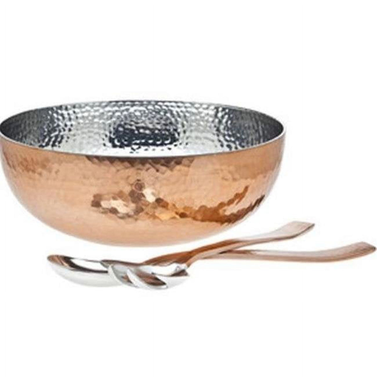 3 Piece Stainless Steel Hammered Salad Bowl with 2 Server T48062