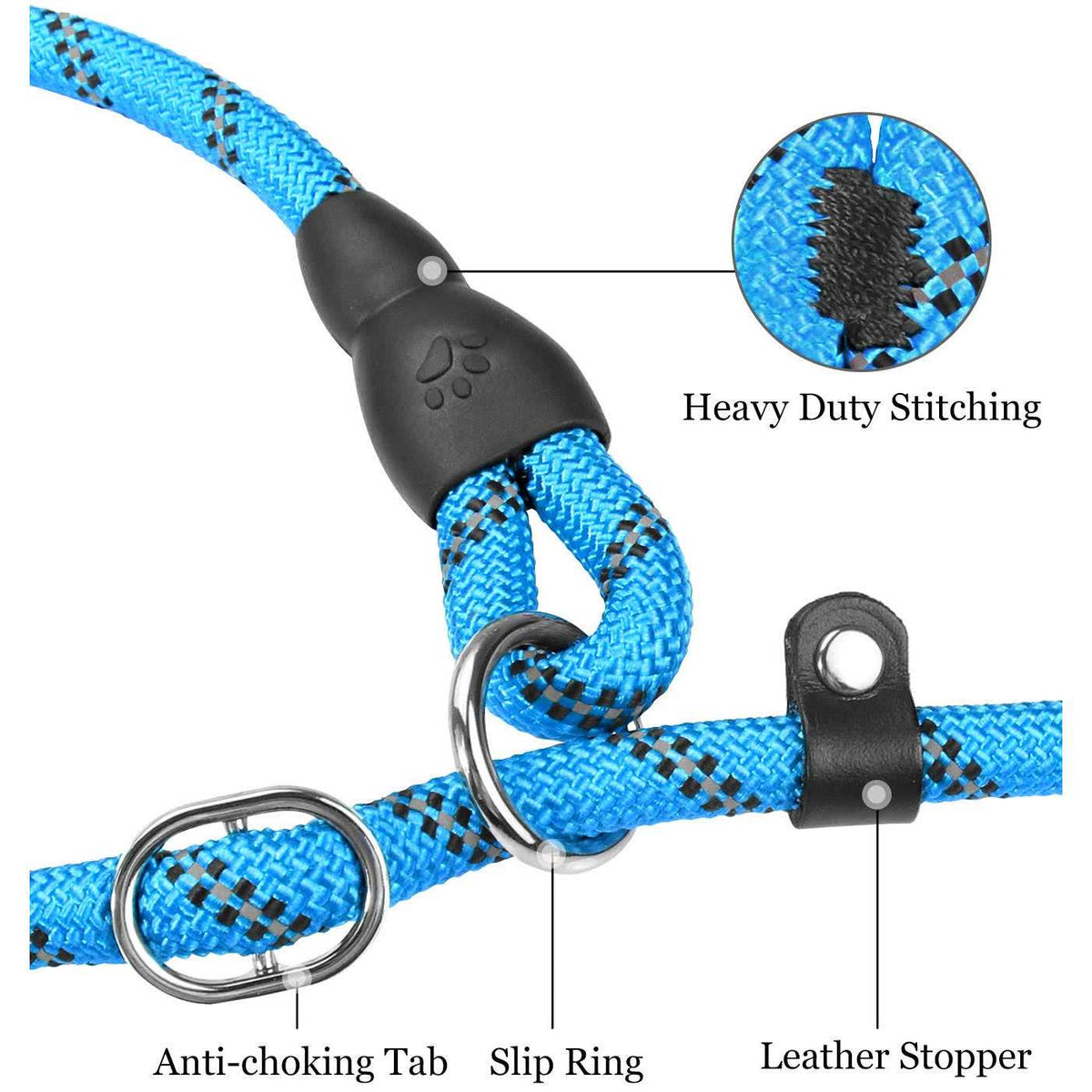 6 FT Reflective Rope Slip Lead Dog Leash with Padded Handle L756