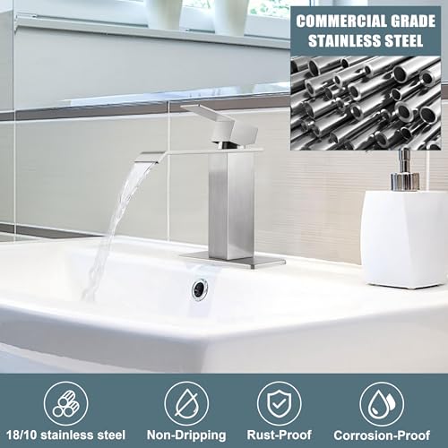 Brushed Nickel Single Handle Waterfall Bathroom Sink Faucet with Pop-up Drain L461