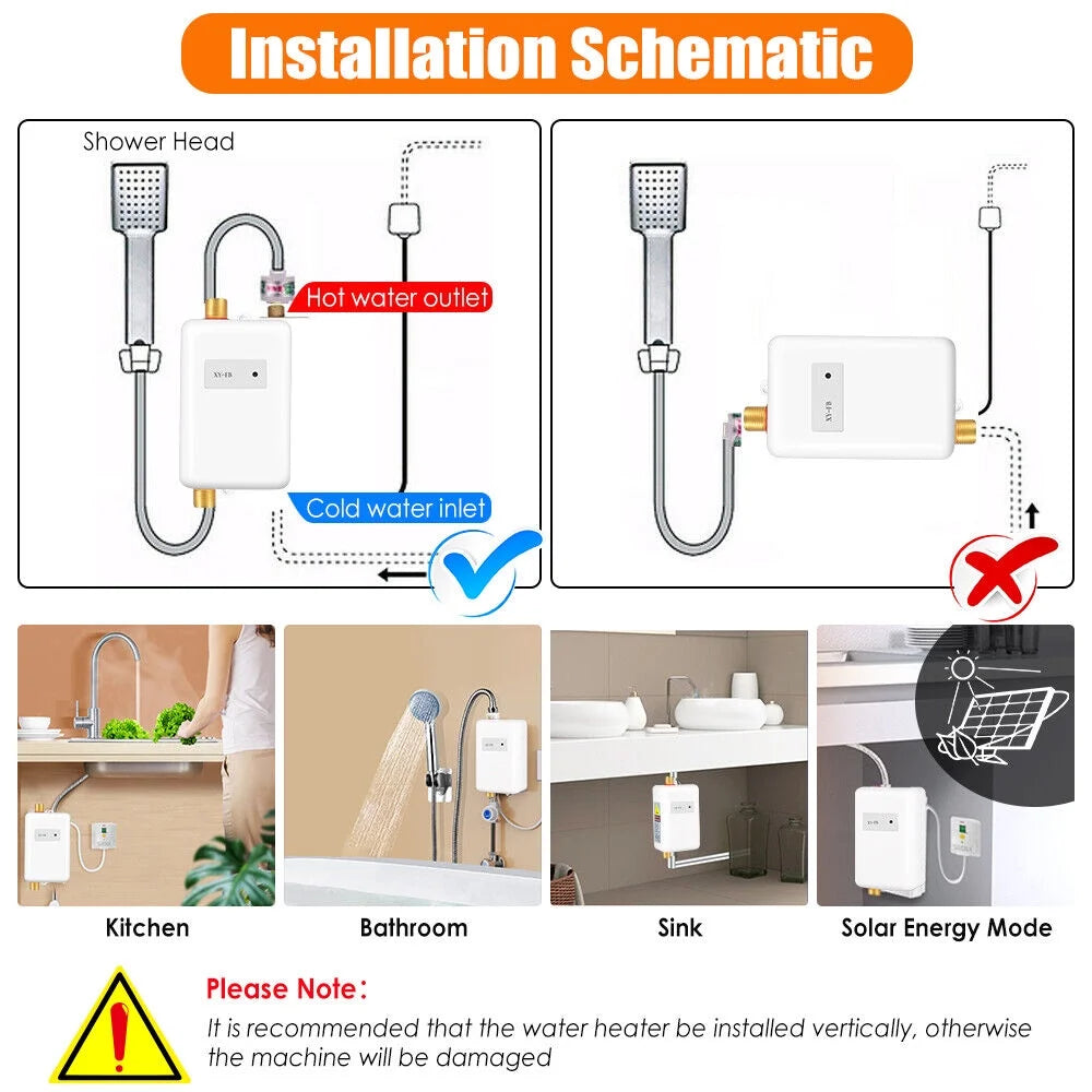Instant Hot Water Heater Electric Tankless 3000W C504560