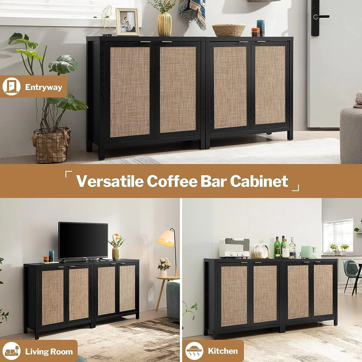 Set of 2 Rattan Cabinet with Doors D40400