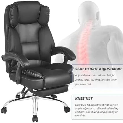 Black PU Leather Reclining Office Chair with Footrest Z3936