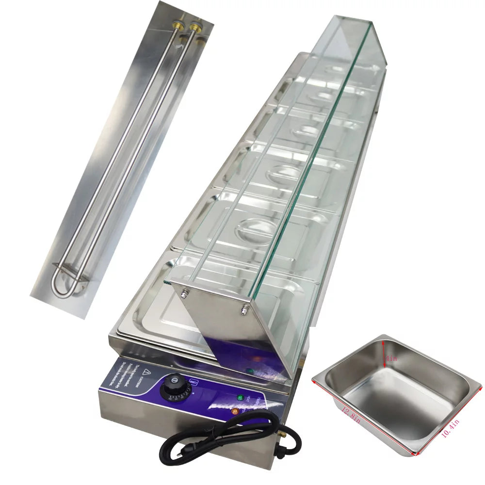 Electric Commercial Bain-marie Buffet Food Warmer Steam Table with Glass Guard 6-Pan A4751