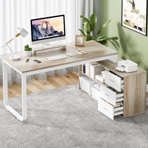 55 Inch Reversible L Shaped Computer Desk with 3 Drawers O332039