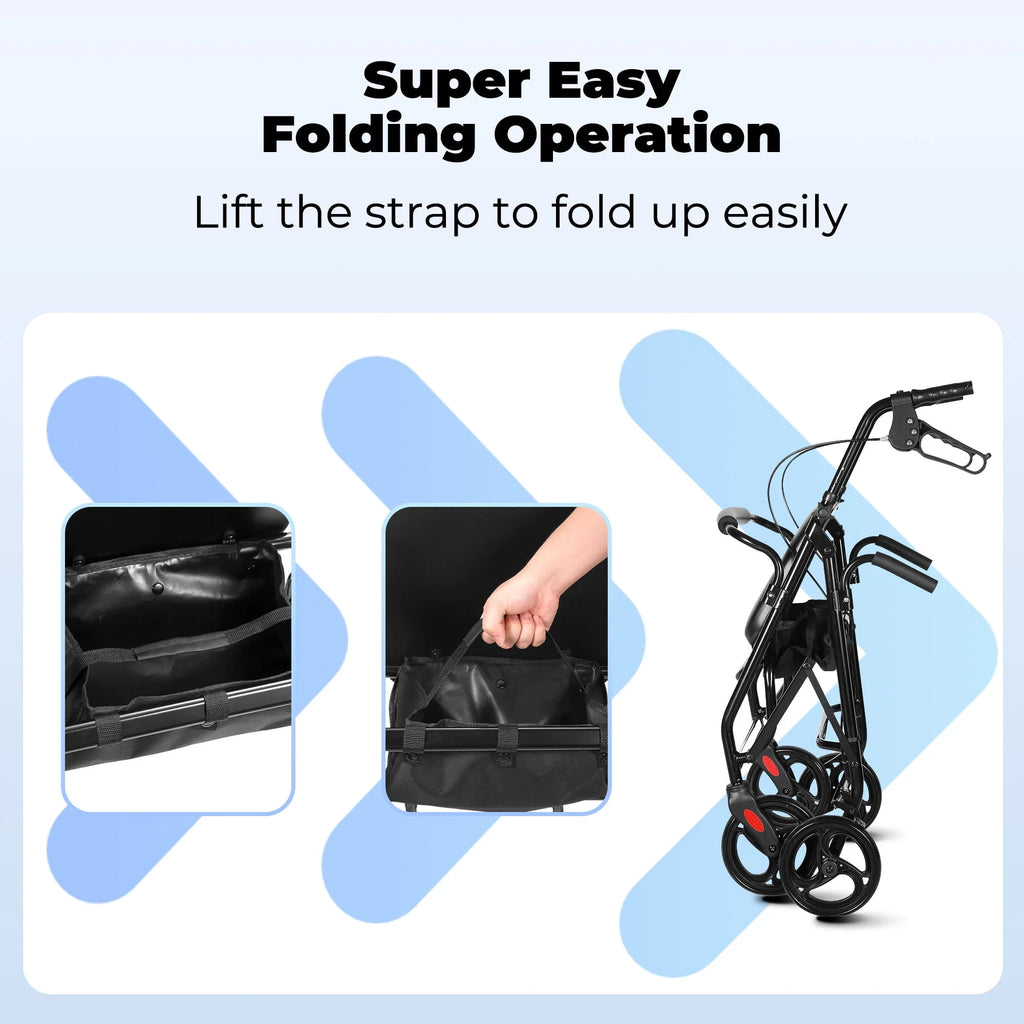 Black Height Adjustable Rollator Walker with Armrest and Backrest R160807
