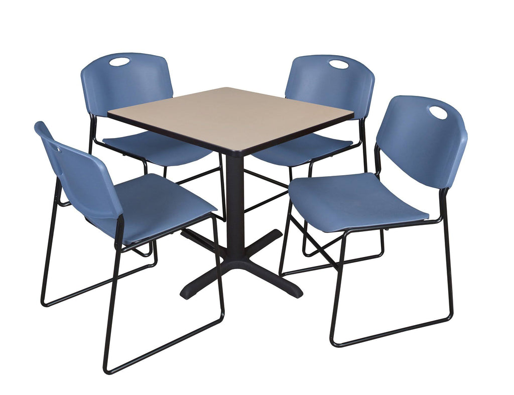 Mahogany Square Breakroom Table with 4 Grey Stack Chairs A112454
