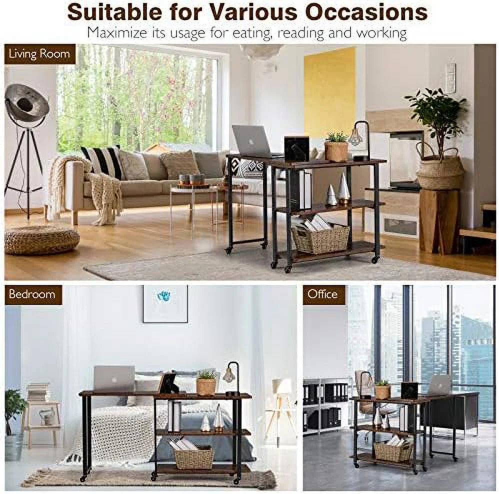 L-Shaped Corner Desk with 2-Tier Mobile End Table V92827