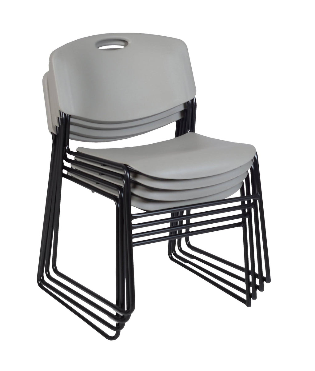 Mahogany Square Breakroom Table with 4 Grey Stack Chairs A112454